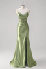 Load image into Gallery viewer, Floral Green Mermaid Corset Satin Long Formal Dress with Slit