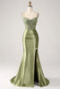 Load image into Gallery viewer, Sparkly Sage Mermaid Spaghetti Straps Long Formal Dress with Slit