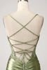 Load image into Gallery viewer, Sparkly Sage Mermaid Spaghetti Straps Long Formal Dress with Slit