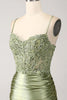 Load image into Gallery viewer, Sparkly Sage Mermaid Spaghetti Straps Long Formal Dress with Slit