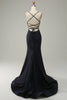 Load image into Gallery viewer, Sparkly Navy Spaghetti Straps Beaded Long Formal Dress with Slit