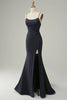 Load image into Gallery viewer, Sparkly Navy Spaghetti Straps Beaded Long Formal Dress with Slit