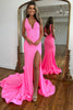 Load image into Gallery viewer, Sparkly Hot Pink Beaded Mermaid Long Formal Dress with Slit