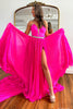 Load image into Gallery viewer, Sparkly Hot Pink Chiffon Pleated Long Formal Dress with Slit