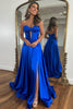 Load image into Gallery viewer, Royal Blue A-Line Corset Satin Long Formal Dress with Slit