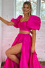 Load image into Gallery viewer, Hot Pink A-Line Short Sleeves Long Formal Dress with Slit