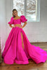 Load image into Gallery viewer, Hot Pink A-Line Short Sleeves Long Formal Dress with Slit