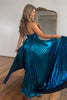 Load image into Gallery viewer, Glitter Turquoise Halter Cut Out Backless Metallic Long Formal Dress with Slit