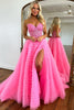 Load image into Gallery viewer, Pink Corset A-Line Sweetheart Tiered Long Formal Dress with Lace