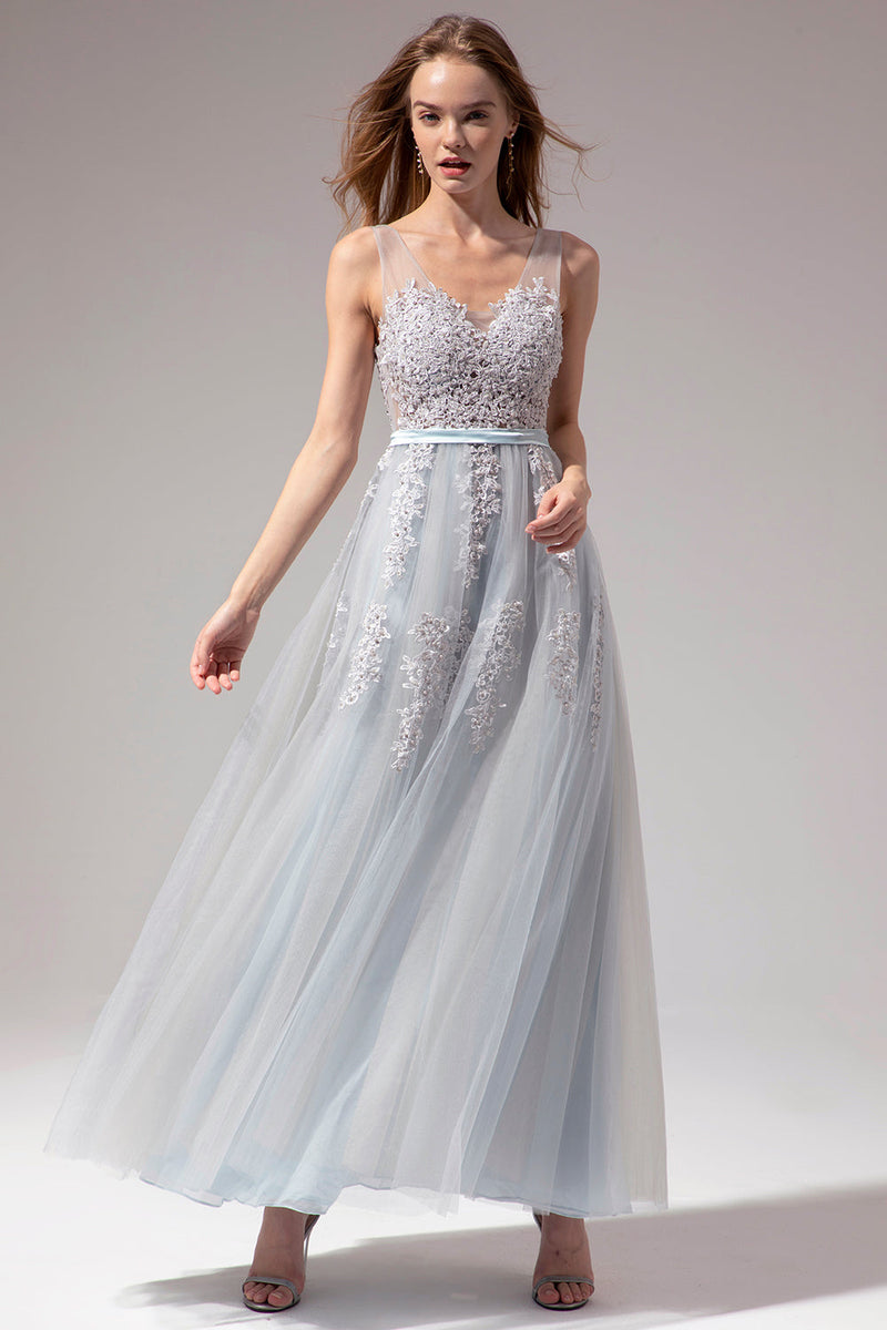 Load image into Gallery viewer, A-Line Grey Long Formal Dress with Appliques