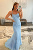 Load image into Gallery viewer, Mint Spaghetti Straps Appliques Formal Dress