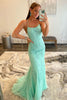 Load image into Gallery viewer, Mint Spaghetti Straps Appliques Formal Dress