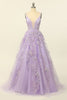 Load image into Gallery viewer, Purple Spaghetti Straps Formal Dress With Appliques