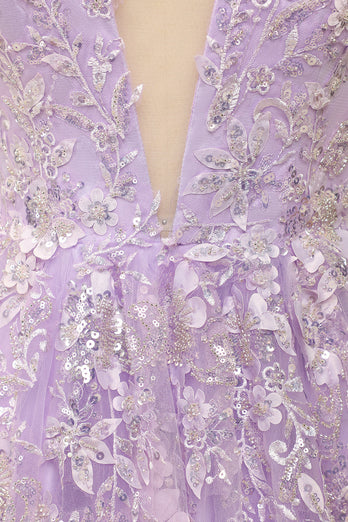 Purple Spaghetti Straps Formal Dress With Appliques