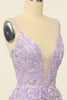 Load image into Gallery viewer, Purple Spaghetti Straps Formal Dress With Appliques