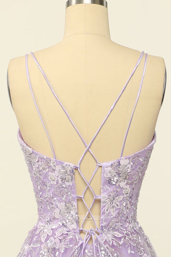 Purple Spaghetti Straps Formal Dress With Appliques