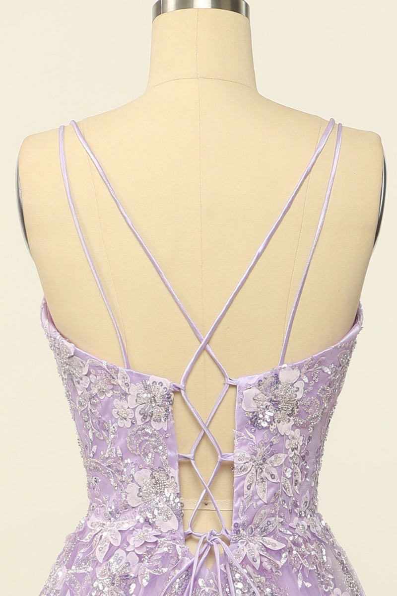 Load image into Gallery viewer, Purple Spaghetti Straps Formal Dress With Appliques