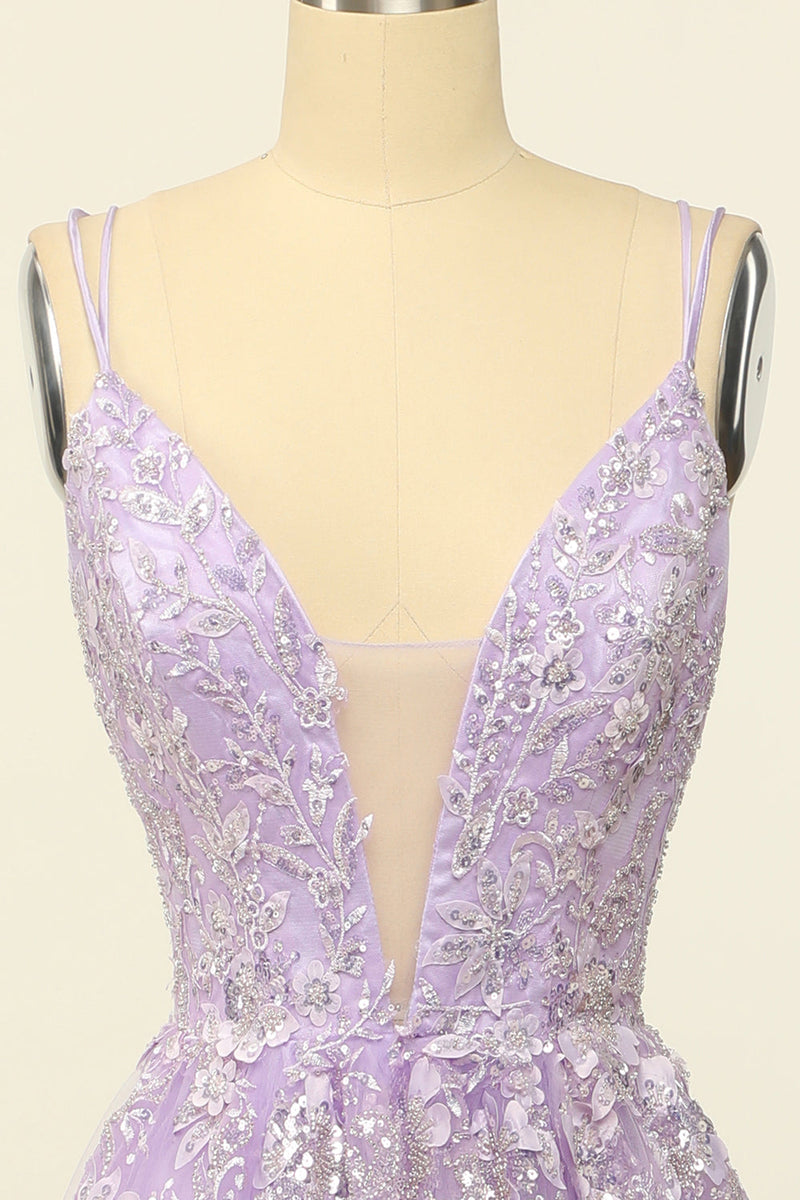 Load image into Gallery viewer, Purple Spaghetti Straps Formal Dress With Appliques