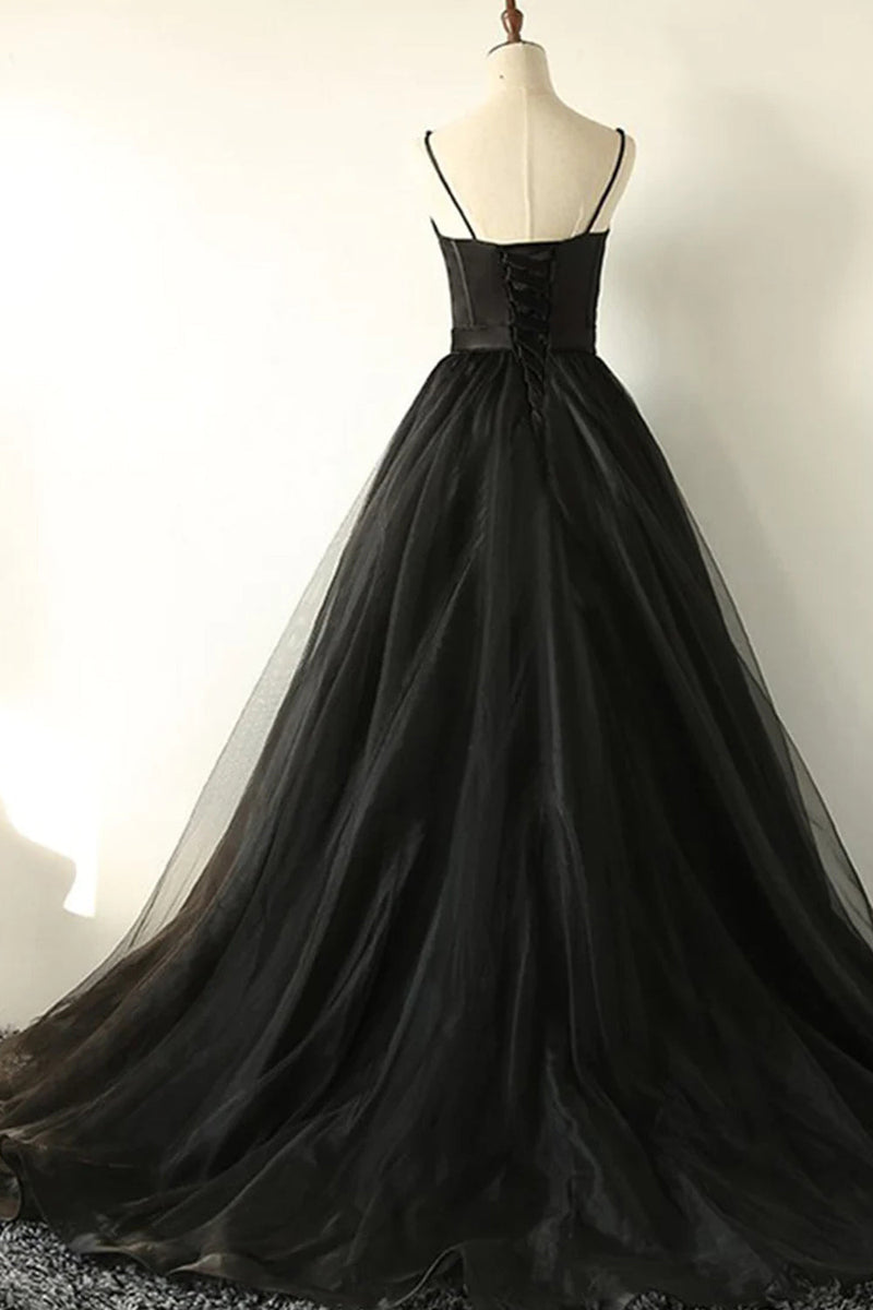 Load image into Gallery viewer, Black Corset A-Line Tulle Long Formal Dress