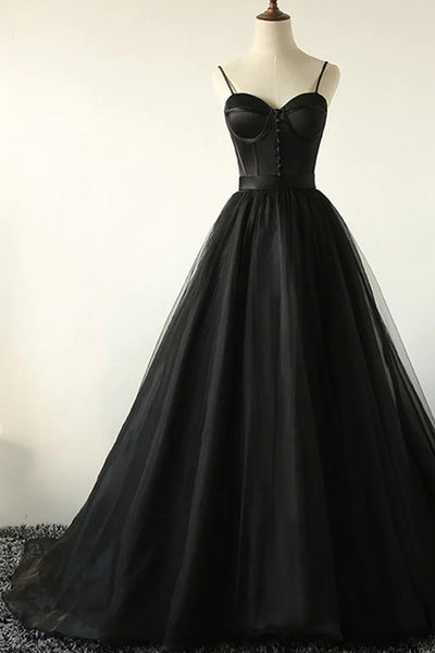 Black Corset A-Line Tulle Long Formal Dress