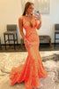 Load image into Gallery viewer, Red Sparkly Deep V Neck Sequin Mermaid Formal Dress