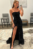 Load image into Gallery viewer, Black Strapless Sequins Formal Dress with Slit