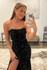 Load image into Gallery viewer, Black Strapless Sequins Formal Dress with Slit