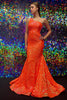 Load image into Gallery viewer, Dark Red One Shoulder Sequined Mermaid Formal Dress