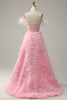 Load image into Gallery viewer, Princess A Line Off the Shoulder Pink Long Formal Dress with Feather