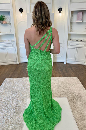 Green Sequin Long Formal Dress with Slit