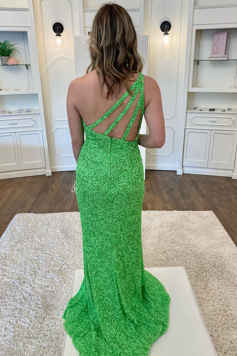 Load image into Gallery viewer, Green Sequin Long Formal Dress with Slit