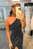 Load image into Gallery viewer, Glitter Black Sequins Long Formal Dress with Slit