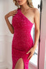 Load image into Gallery viewer, Fuchsia Sequin Long Formal Dress with Slit