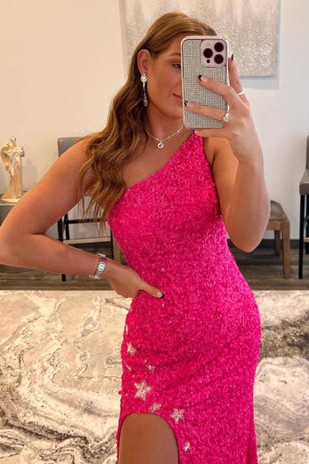 Sparkly Mermaid Hot Pink Stars Sequins Formal Dress