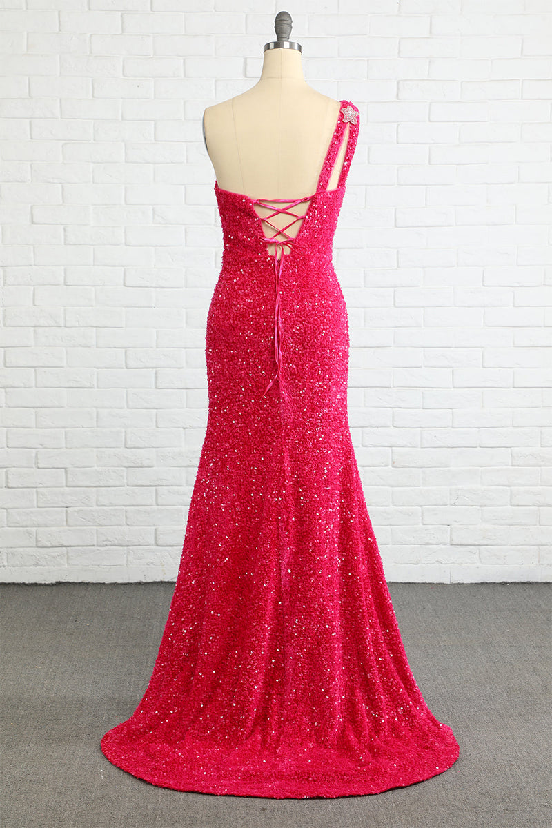 Load image into Gallery viewer, Fuchsia Stars Sequins Formal Dress