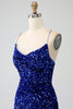 Load image into Gallery viewer, Fuchsia Mermaid Spaghetti Straps V-Neck Sequin Formal Dress With Split