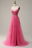 Load image into Gallery viewer, A Line Off the Shoulder Hot Pink Long Formal Dress with Appliques