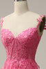 Load image into Gallery viewer, A Line Off the Shoulder Hot Pink Long Formal Dress with Appliques