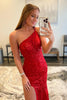 Load image into Gallery viewer, Red One Shoulder Mermaid Formal Dress