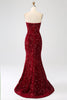 Load image into Gallery viewer, Red Strapless Sequins Long Mermaid Formal Dress With Slit