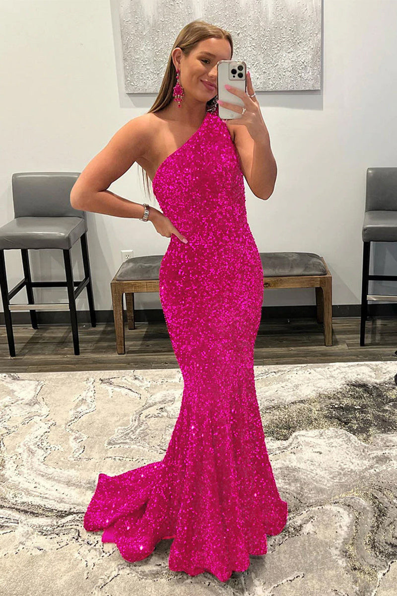 Load image into Gallery viewer, Mermaid Glitter Sexy One-Shoulder Long Formal Dress With Sequins