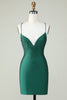 Load image into Gallery viewer, Sheath Spaghetti Straps Dark Green Short Formal Dress with Beading