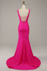 Load image into Gallery viewer, Mermaid V Neck Hot Pink Long Formal Dress with Beading