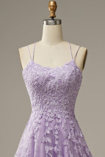 Appliques Purple Tulle Formal Dress