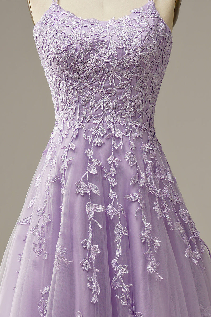 Load image into Gallery viewer, Appliques Purple Tulle Formal Dress