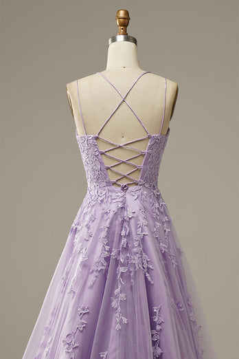 Appliques Purple Tulle Formal Dress