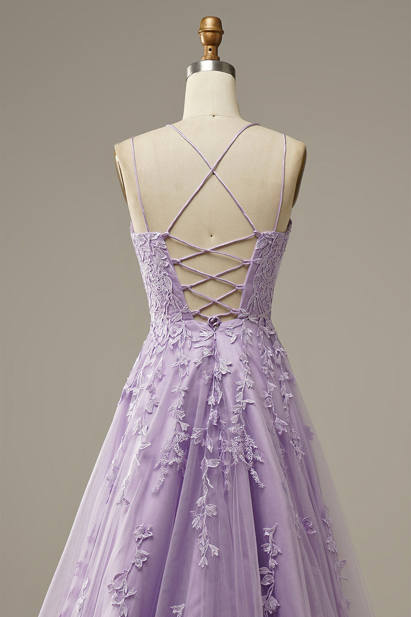 Load image into Gallery viewer, Appliques Purple Tulle Formal Dress