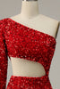 Load image into Gallery viewer, Sheath One Shoulder Red Sequins Long Formal Dress with Silt