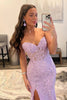 Load image into Gallery viewer, Purple Corset Sweetheart Long Lace Formal Dress with Slit