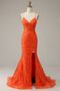 Load image into Gallery viewer, Mermaid Spaghetti Straps Orange Long Formal Dress with Slit Front